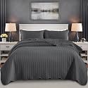 King Quilt Set Bedspread Coverlet Bedding Leaf Charcoal 106"x96"