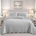 King Quilt Set Bedspread Coverlet Bedding Leaf Silver 106"x96"