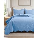 King Quilt Set Bedspread Coverlet Bedding Floral Light Blue 106"x96"