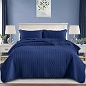 King Quilt Set Bedspread Coverlet Bedding Leaf Navy 106"x96"