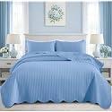 King Quilt Set Bedspread Coverlet Bedding Leaf Light Blue 106"x96"