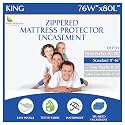 King Size Mattress Protector Bed Bug Waterproof Zippered Cover - Hypoallergenic Premium Quality Encasement Protects Against Liquids, Dust - Breathable, Noiseless White