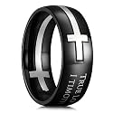 King Will Stainless Steel Men Ring Lord's Prayer Cross Ring Stainless Steel Men Wedding Ring, Wedding Band Bible Engraved Rings High Polished, Comfort Fit
