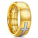 King Will Stainless Steel Men Ring Lord's Prayer Cross Ring Stainless Steel Men Wedding Ring, Wedding Band Bible Engraved Rings High Polished, Comfort Fit