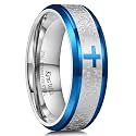 King Will Stainless Steel Men Ring Lord's Prayer Cross Ring Stainless Steel Men Wedding Ring, Wedding Band Bible Engraved Rings High Polished, Comfort Fit