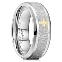 King Will Stainless Steel Men Ring Lord's Prayer Cross Ring Stainless Steel Men Wedding Ring, Wedding Band Bible Engraved Rings High Polished, Comfort Fit
