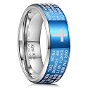 King Will Stainless Steel Men Ring Lord's Prayer Cross Ring Stainless Steel Men Wedding Ring, Wedding Band Bible Engraved Rings High Polished, Comfort Fit
