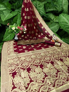 king vulture woven embellished banarasi jacquard cotton silk saree maroon