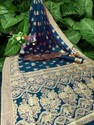 KING VULTURE Woven, Embellished Banarasi Jacquard, Cotton Silk Saree (Dark Blue)