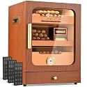KingChii Cigar Humidor, Light Control System with Spanish Cedar Wood Drawer, Hygrometer, 3 Humidifiers and Cigar Accessories Drawer, Father's Day Gift for Men, Holds 100 Cigars (Brown)