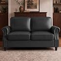 Kingfun Faux Leather Loveseat Sofa with Rolled