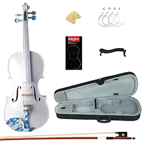 kinglos 44 white colored ebony fitted solid wood violin kit with case shoulder rest bow rosin extra bridge and strings full size ds005