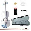 Kinglos 4/4 White Colored Ebony Fitted Solid Wood Violin Kit with Case, Shoulder Rest, Bow, Rosin, Extra Bridge and Strings Full Size (DS005)
