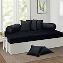 KINGLY Velvet Diwan Cover Set in Jet Black - Luxury Quilted Diwan Cover with Cushion and Bolster Covers for Home Décor