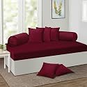 KINGLY Velvet Diwan Cover Set in Maroon Red - Luxury Quilted Diwan Cover with Cushion and Bolster Covers for Home Décor