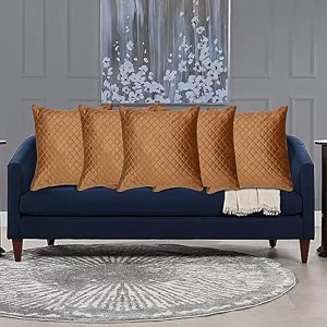 kingly set of 5 super soft velvet decorative cushion covers 16x16 inch square with texture luxury style cushion shell for sofa sets and bedroom bed harvest gold