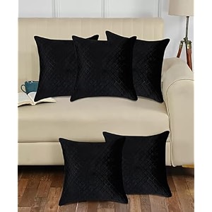 kingly set of 5 super soft velvet decorative cushion covers 16x16 inch square with texture luxury style cushion shell for sofa sets and bedroom bed jet black