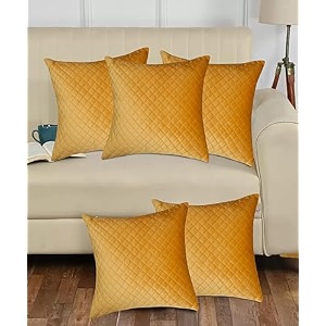 kingly set of 5 super soft velvet decorative cushion covers 16x16 inch square with texture luxury style cushion shell for sofa sets and bedroom bed royal yellow