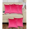 KINGLY Set of 5 Super Soft Velvet Decorative Cushion Covers 16x16 inch Square with Texture Luxury Style Cushion Shell for Sofa Sets and Bedroom Bed (Baker-Miller Pink)