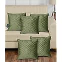 KINGLY Set of 5 Super Soft Velvet Decorative Cushion Covers 16x16 inch Square with Texture Luxury Style Cushion Shell for Sofa Sets and Bedroom Bed (Bright Green)