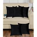 KINGLY Set of 5 Super Soft Velvet Decorative Cushion Covers 16x16 inch Square with Texture Luxury Style Cushion Shell for Sofa Sets and Bedroom Bed (Jet Black)