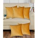 KINGLY Set of 5 Super Soft Velvet Decorative Cushion Covers 16x16 inch Square with Texture Luxury Style Cushion Shell for Sofa Sets and Bedroom Bed (Royal Yellow)