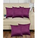 KINGLY Set of 5 Super Soft Velvet Decorative Cushion Covers 16x16 inch Square with Texture Luxury Style Cushion Shell for Sofa Sets and Bedroom Bed (Mulberry Perple)