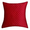 KINGLY Textile Throw Pillow Cover Qulted Velvet Euro Cushion Cover for Bed, 24 x 24 inch (60cm), Set of 2 (Maroon Red)