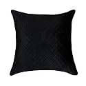 KINGLY Textile Throw Pillow Cover Qulted Velvet Euro Cushion Cover for Bed, 24 x 24 inch (60cm), Set of 2 (Jet Black)