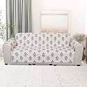 KINGLY Velvet 1 Seater Quilted Digital Printed Sofa Cover Pink Passion, Beige Cream