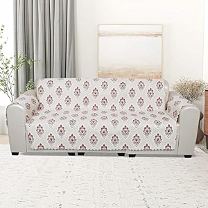 kingly velvet 2 seater quilted digital printed sofa cover pink passion beige cream