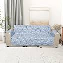 KINGLY Velvet 5 Seater Quilted Digital Printed Sofa Cover Pink Passion, Columbia Blue3+1+1