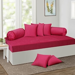 kingly velvet diwan cover set in baker-miller pink - luxury quilted diwan cover with cushion and bolster covers for home dcor