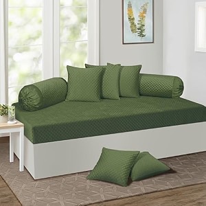 kingly velvet diwan cover set in bright green - luxury quilted diwan cover with cushion and bolster covers for home dcor