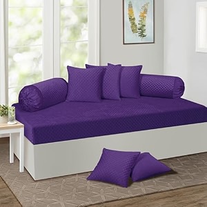 kingly velvet diwan cover set in mulberry purple - luxury quilted diwan cover with cushion and bolster covers for home dcor