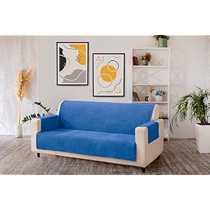 kingly velvet quilted universal elastic sofa cover non-slip sofa protector 5 seater armchair cover with machine washable adjustable elastic straps 311 seater german blue