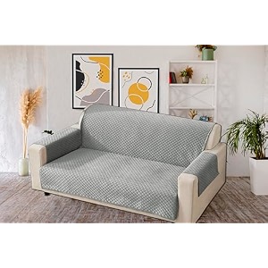 kingly velvet quilted universal elastic sofa cover non-slip sofa protector 3 seater armchair cover with machine washable adjustable elastic straps 3 seater silver gray