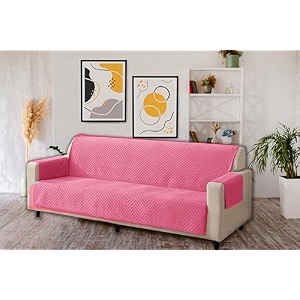 kingly velvet quilted universal elastic sofa cover non-slip sofa protector 7 seater armchair cover with machine washable adjustable elastic straps 43 seater baker-miller pink
