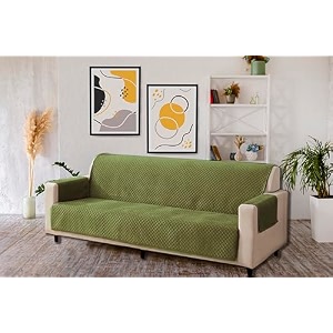 kingly velvet quilted universal elastic sofa cover non-slip sofa protector 4 seater armchair cover with machine washable adjustable elastic straps 4 seater green