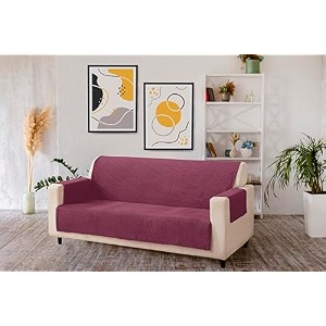 kingly velvet quilted universal elastic sofa cover non-slip sofa protector 4 seater armchair cover with machine washable adjustable elastic straps 4 seater onion pink