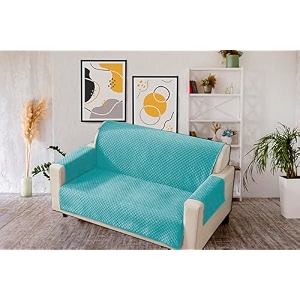 kingly velvet quilted universal elastic sofa cover non-slip sofa protector 2 seater armchair cover with machine washable adjustable elastic straps 2 seater italian blue