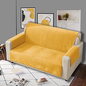 kingly velvet quilted universal elastic sofa cover non-slip sofa protector 5 seater armchair cover with machine washable adjustable elastic straps 311 seater yellow