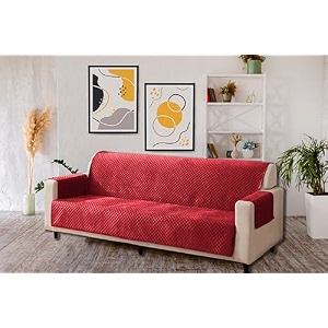 kingly velvet quilted universal elastic sofa cover non-slip sofa protector 5 seater armchair cover with machine washable adjustable elastic straps 311 seater maroon_red