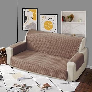 kingly velvet quilted universal elastic sofa cover non-slip sofa protector 5 seater armchair cover with machine washable adjustable elastic straps 311 seater mouse s_brown