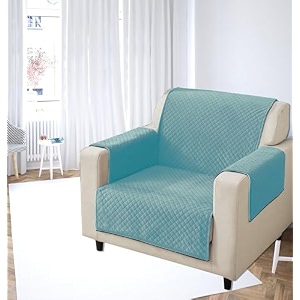kingly velvet quilted universal elastic sofa cover non-slip sofa protector 1 seater armchair cover with machine washable adjustable elastic straps 1 seater italian blue