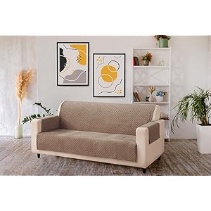 kingly velvet quilted universal elastic sofa cover non-slip sofa protector 5 seater armchair cover with machine washable adjustable elastic straps 311 seater mouse brown