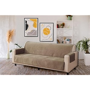 kingly velvet quilted universal elastic sofa cover non-slip sofa protector 4 seater armchair cover with machine washable adjustable elastic straps 4 seater mouse brown