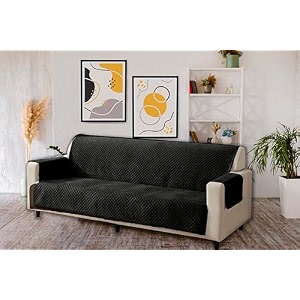 kingly velvet quilted universal elastic sofa cover non-slip sofa protector 5 seater armchair cover with machine washable adjustable elastic straps 32 seater jet black