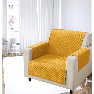 kingly velvet quilted universal elastic sofa cover non-slip sofa protector 1 seater armchair cover with machine washable adjustable elastic straps 1 seater yellow