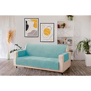kingly velvet quilted universal elastic sofa cover non-slip sofa protector 4 seater armchair cover with machine washable adjustable elastic straps 4 seater italian blue